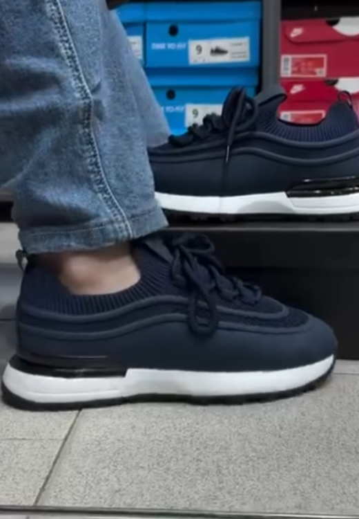 Men's blue knitted leather stitching casual shoes
