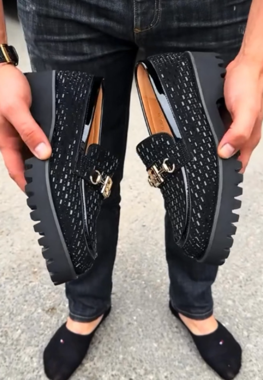 New shiny metal square buckle leisure leather shoes in 2025
