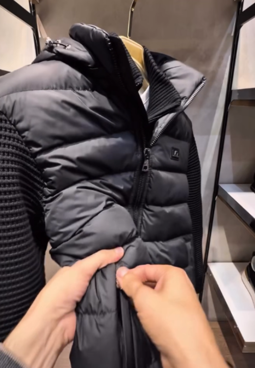 Winter coat with down knitted stitching