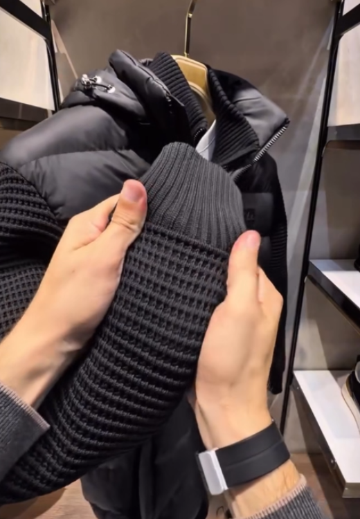 Winter coat with down knitted stitching