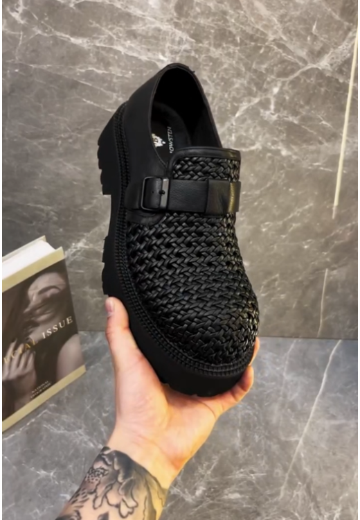 Men's round-headed knitted casual leather shoes