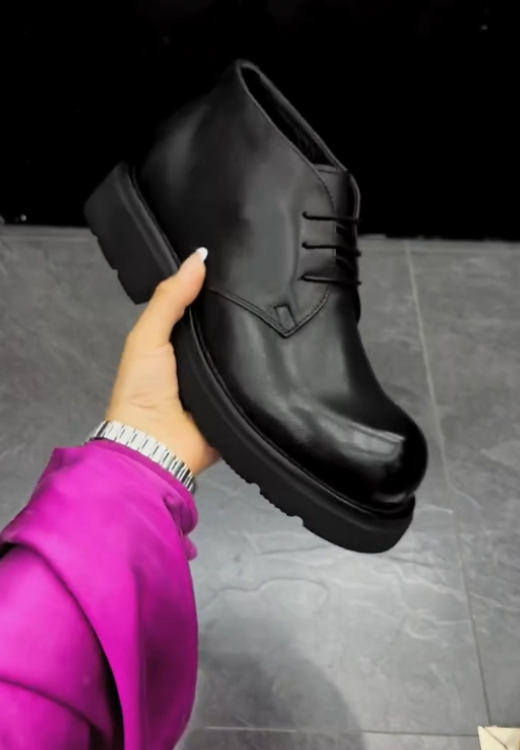 Men's handmade round-headed low-top leather boots