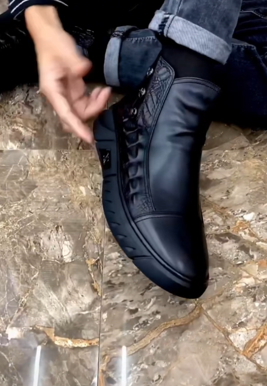 Soft leather high-top waterproof zipper boots