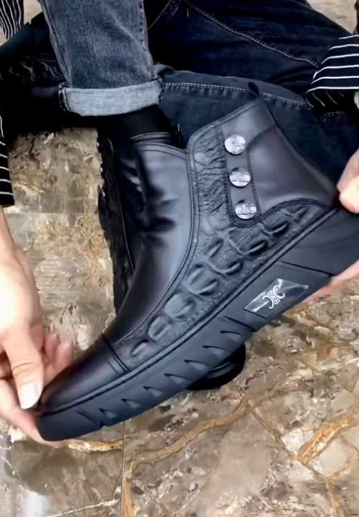 Soft leather high-top waterproof zipper boots