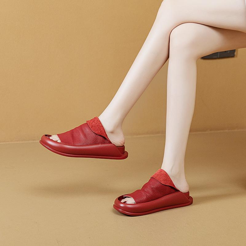 Italian leather platform orthopedic slippers