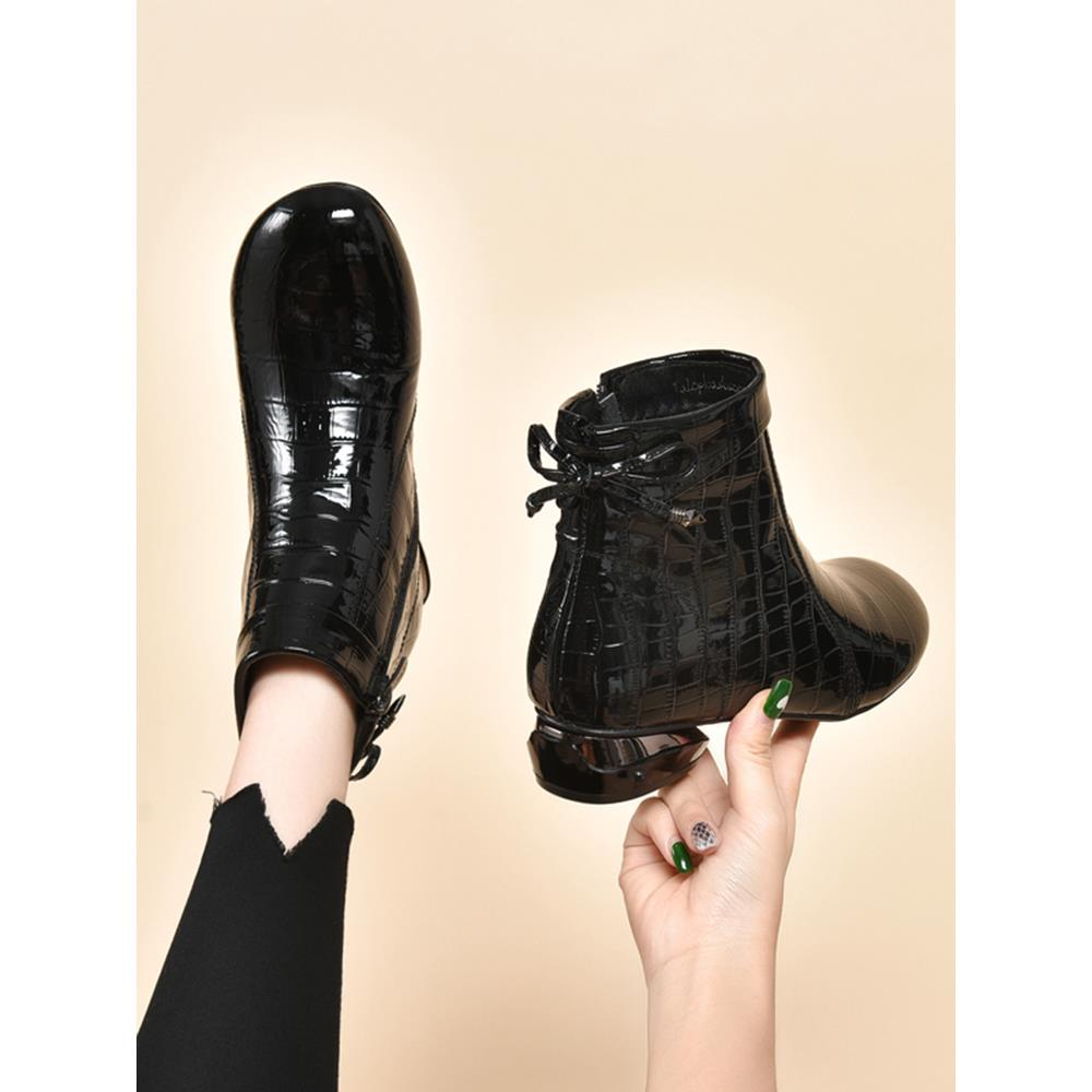 Low heel warm fleece leather casual boots