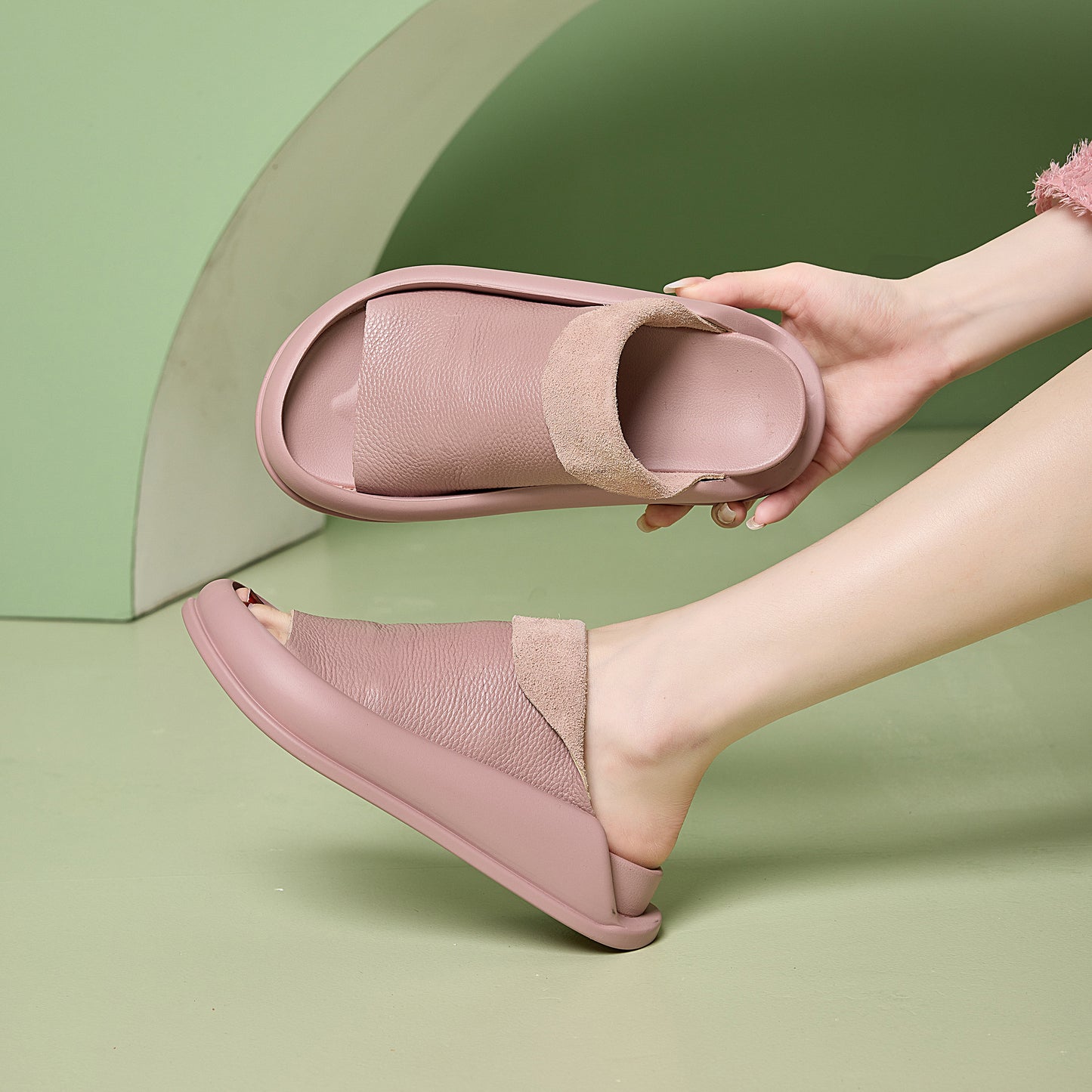 Italian leather platform orthopedic slippers