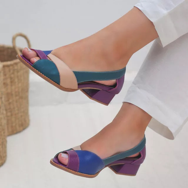 Summer Chic Chunk Heel Leather Casual Sandals