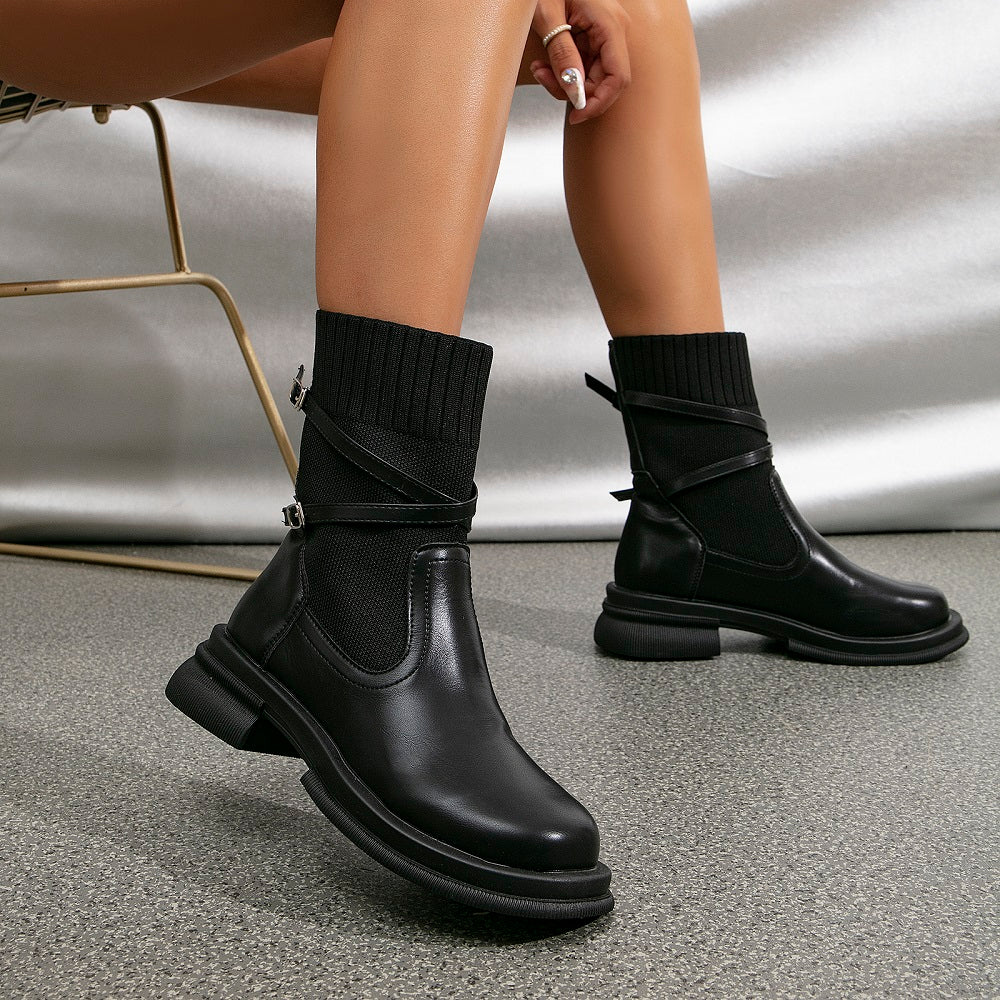 Leather Strap Decor Ankle Boots