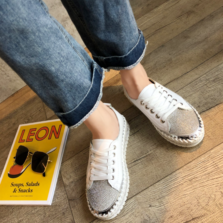 SHINING LEATHER DIAMANTE SNEAKER