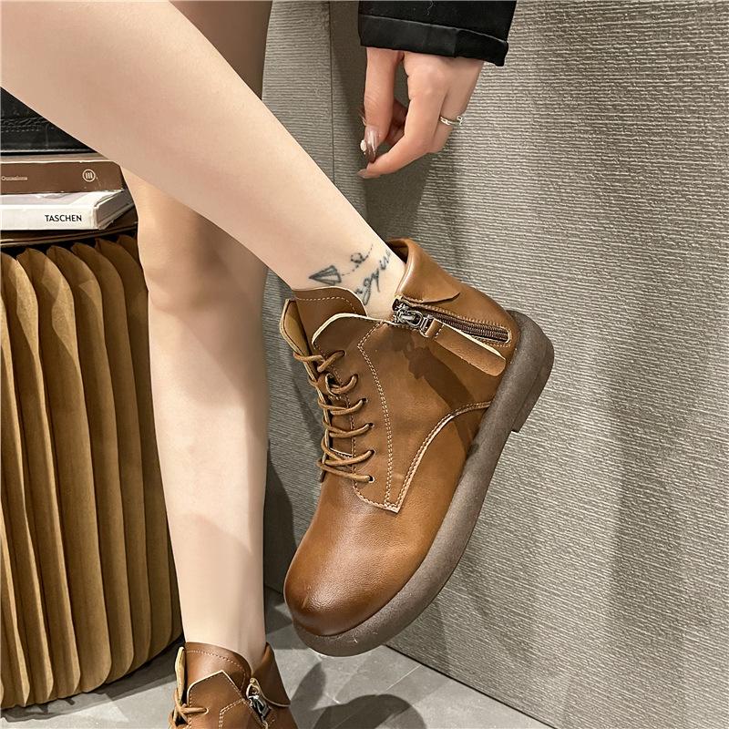 Waterproof Vintage Leather Zipper Boots