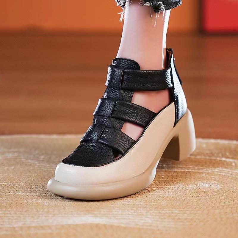 Summer retro chunky heel casual shoes