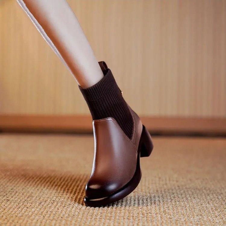 Autumn thick heel retro elastic boots
