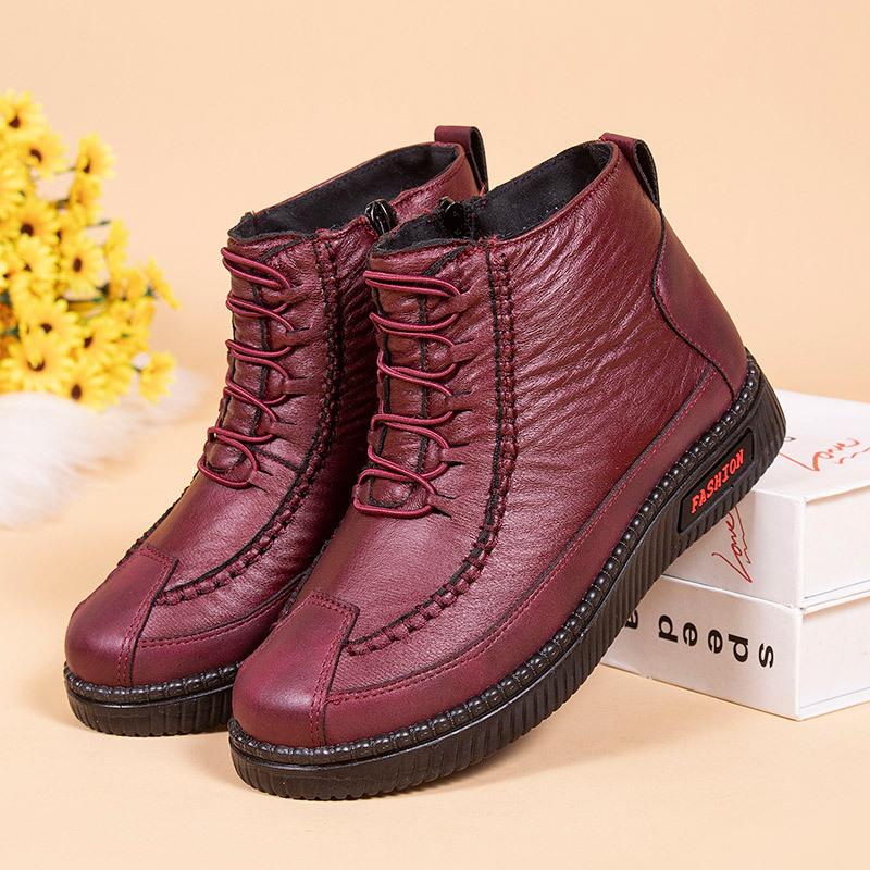 Waterproof leather soft sole warm zipper shoes