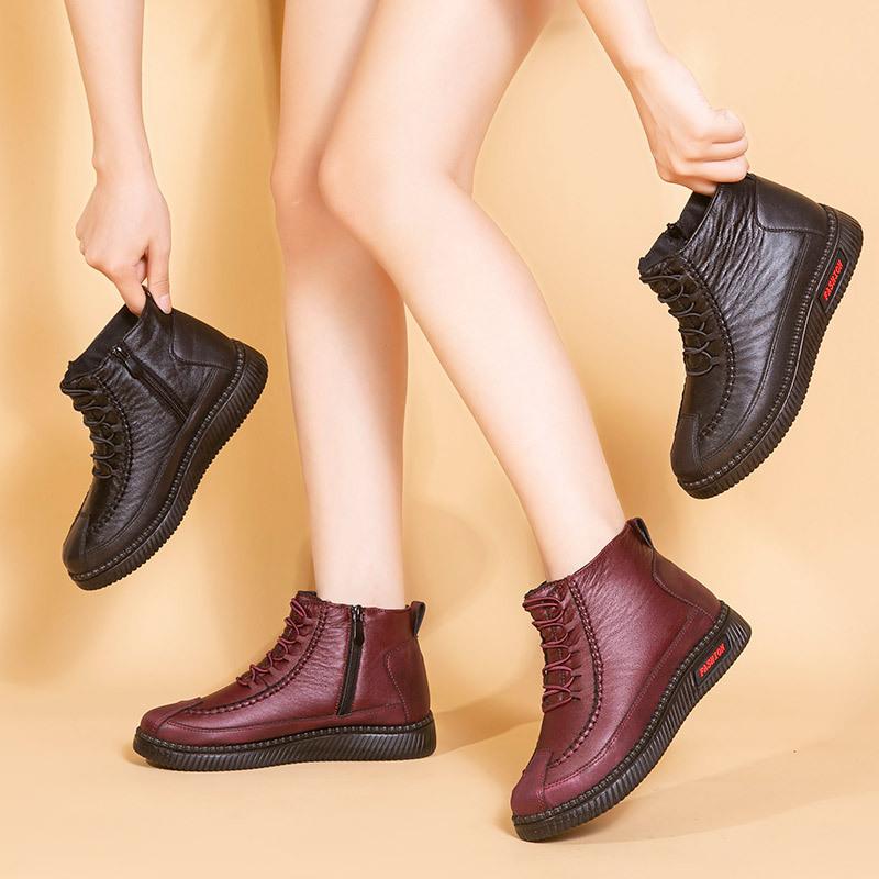 Waterproof leather soft sole warm zipper shoes