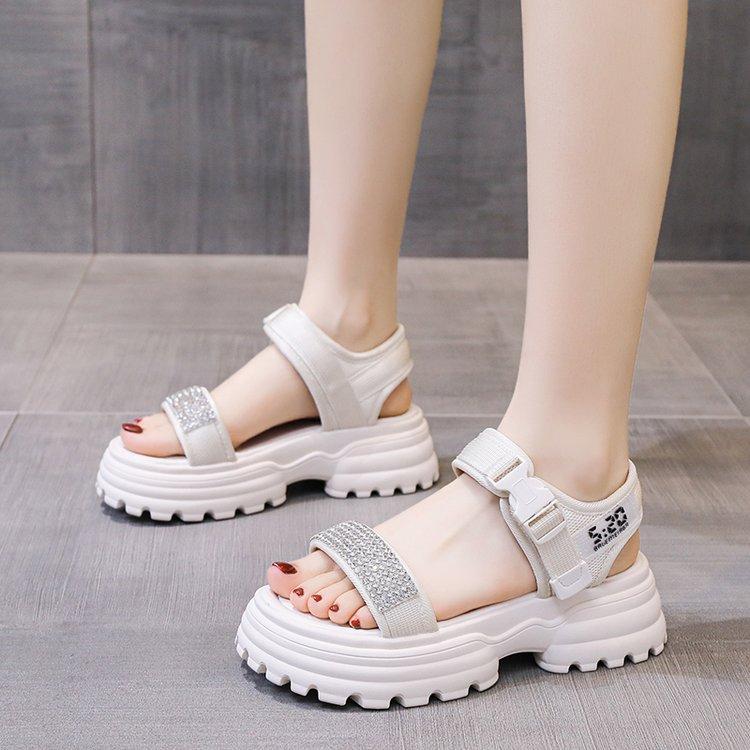 Buckle Diamond Ribbon Velcro Sandals