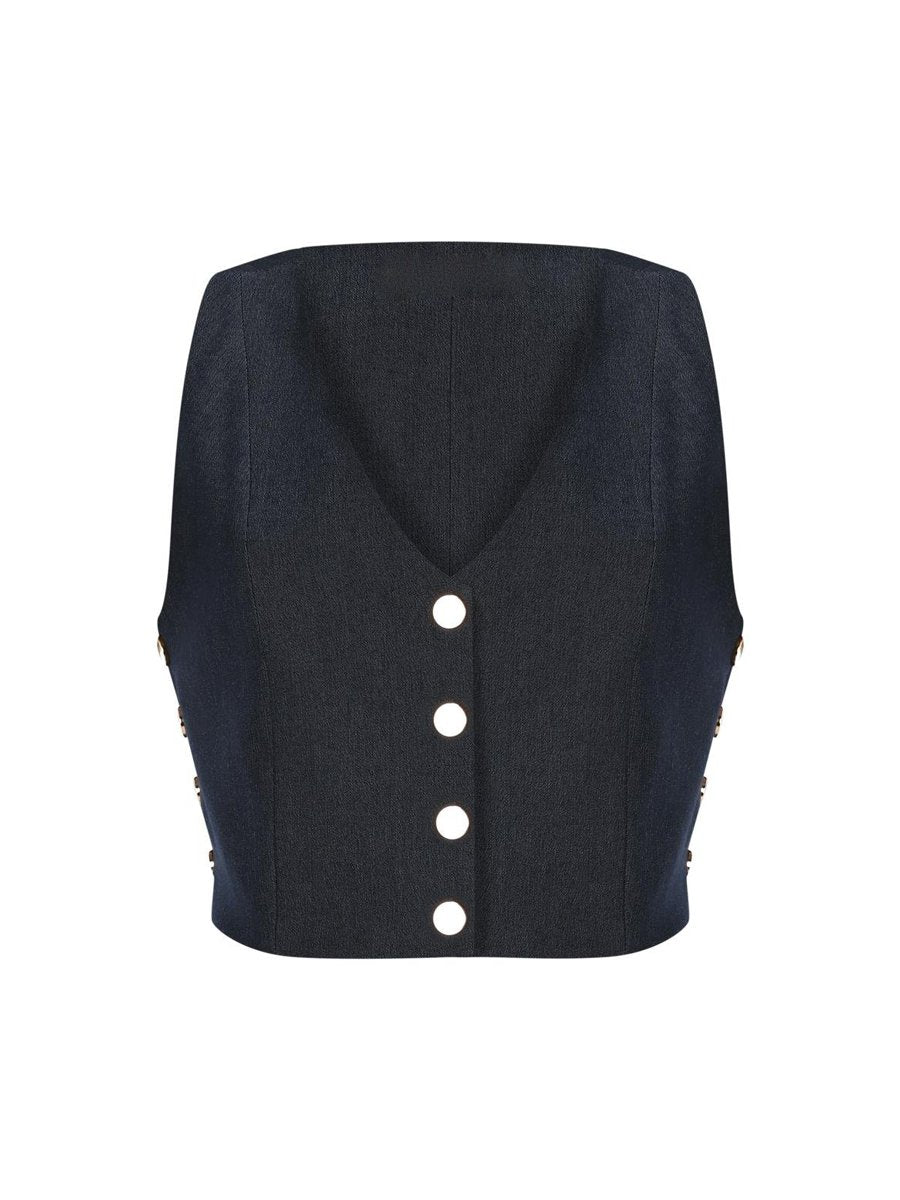 Button Up Sleeveless Solid Vest & Trousers