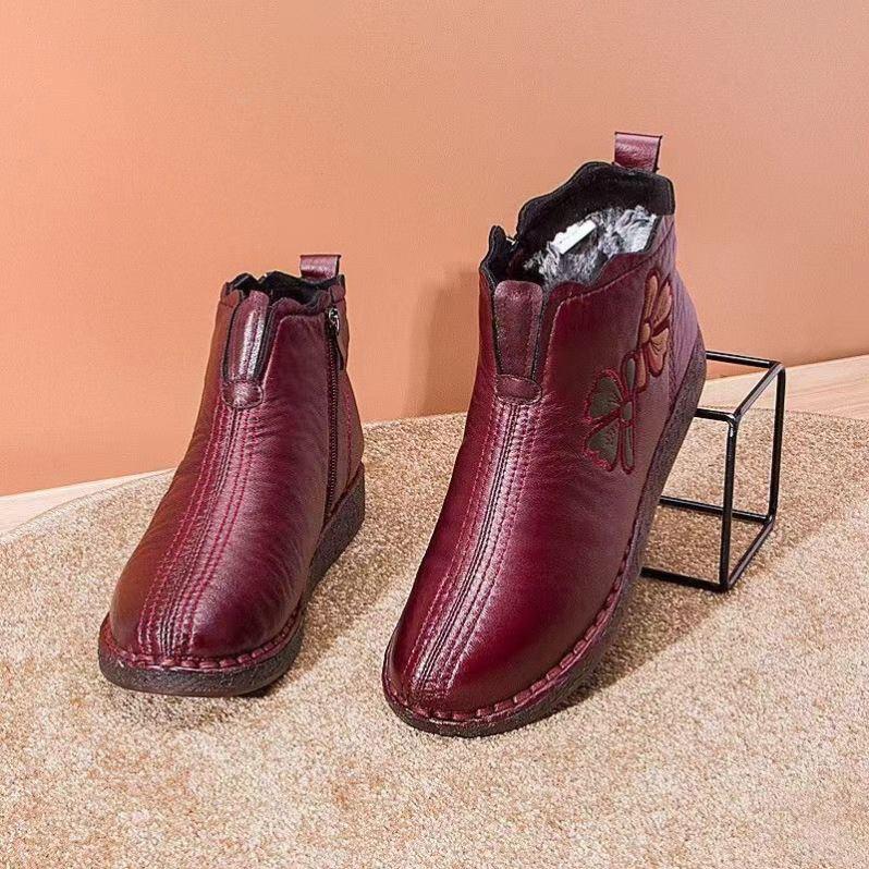 Italian leather warm velvet casual ankle boots