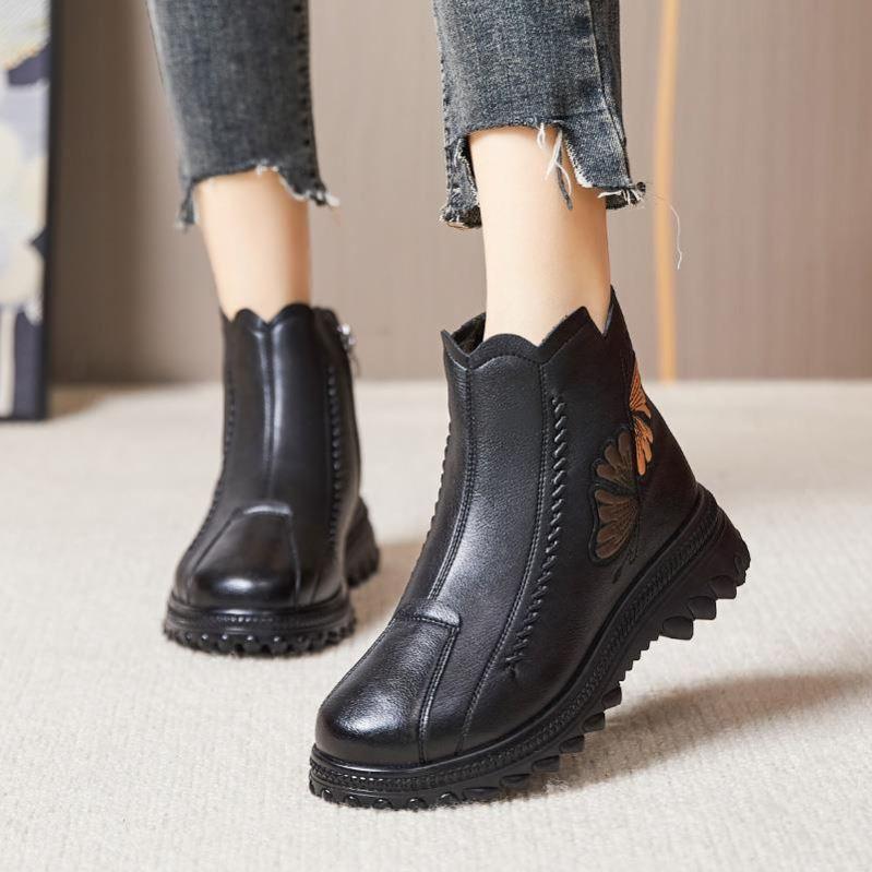 Italian leather warm velvet casual ankle boots