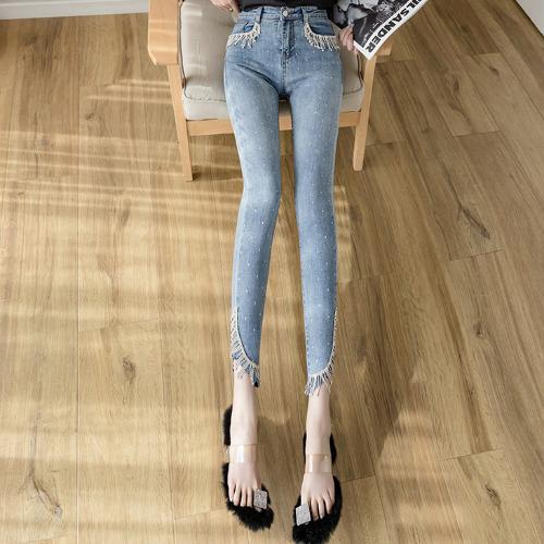 Delicate Studded Diamond Tassel Jeans