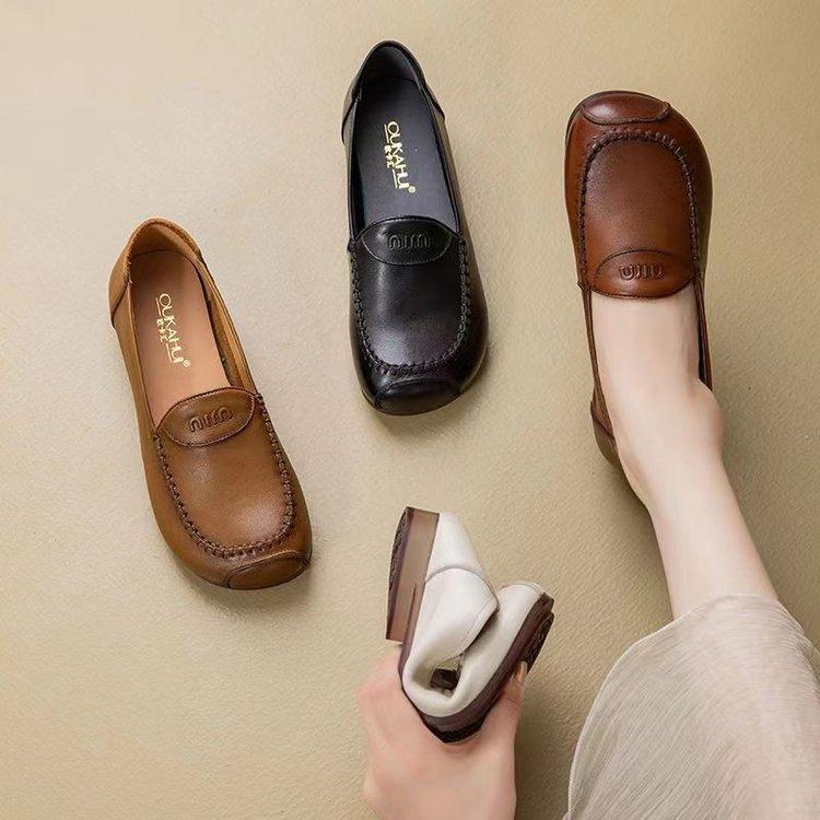 Retro soft leather orthopedic casual shoes