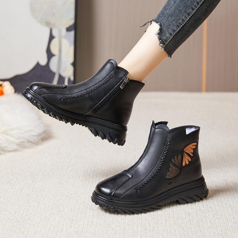 Italian leather warm velvet casual ankle boots