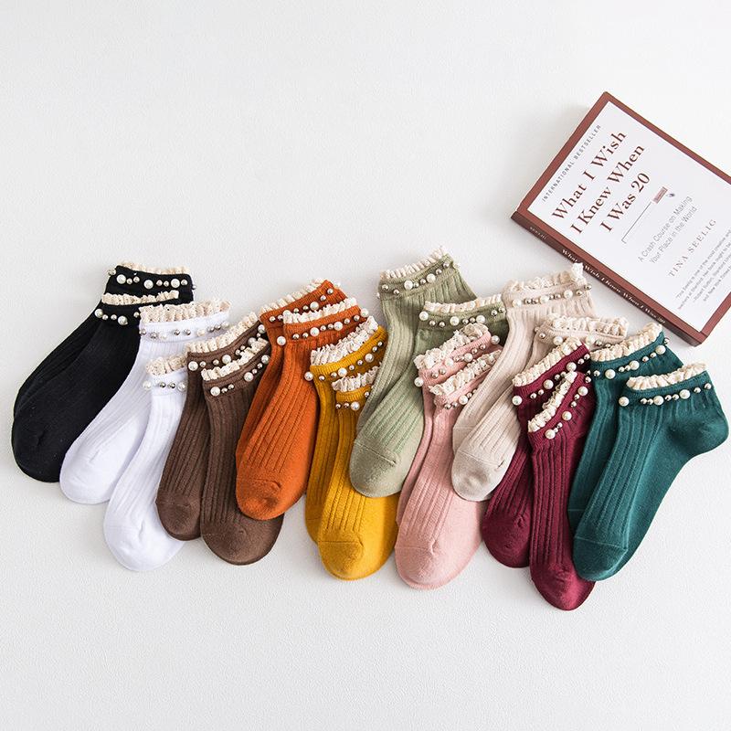 Cotton Pearl Lace Socks