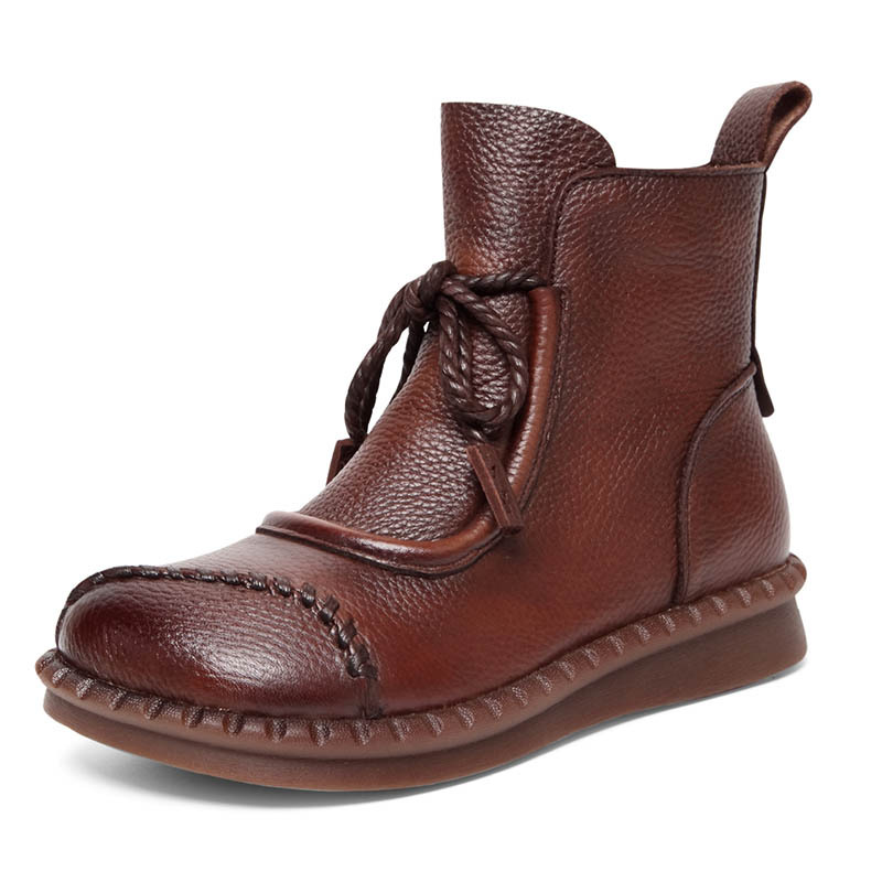 Soft Leather Retro Comfort Low Heel Boots