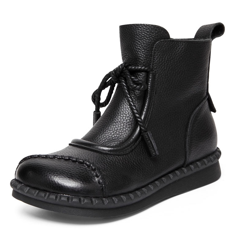 Soft Leather Retro Comfort Low Heel Boots