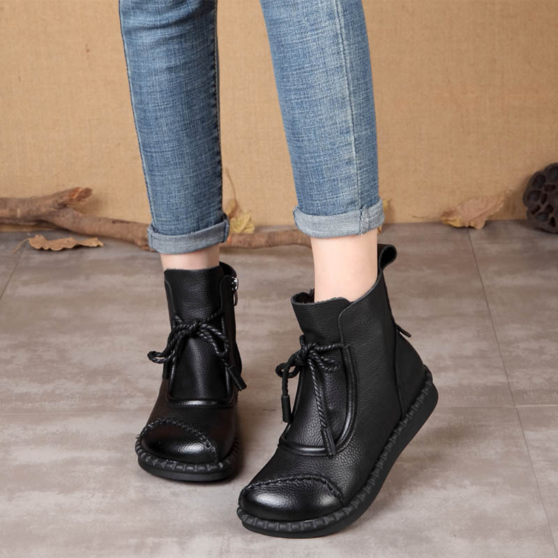 Soft Leather Retro Comfort Low Heel Boots