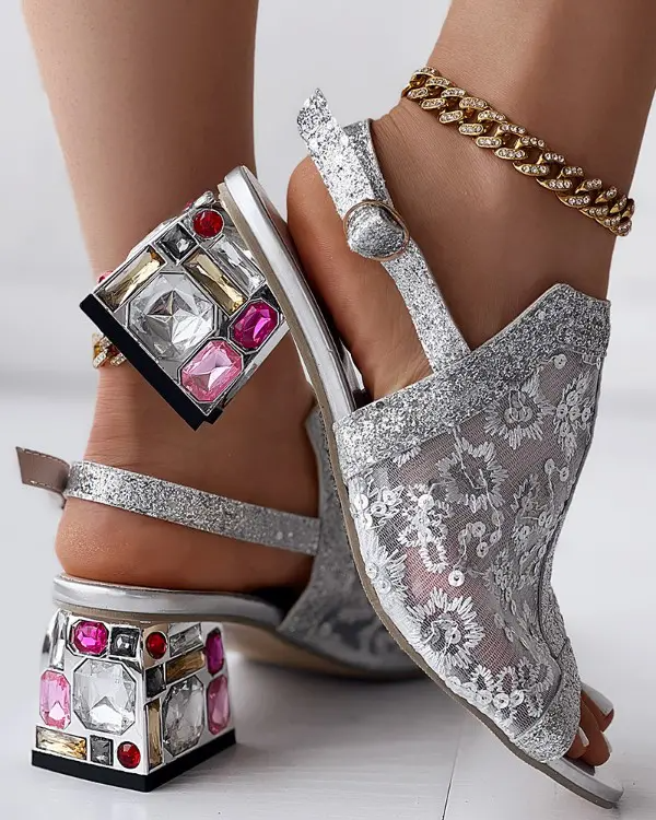 Sequin Fashion Block Heel Sandals
