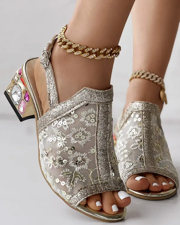 Sequin Fashion Block Heel Sandals