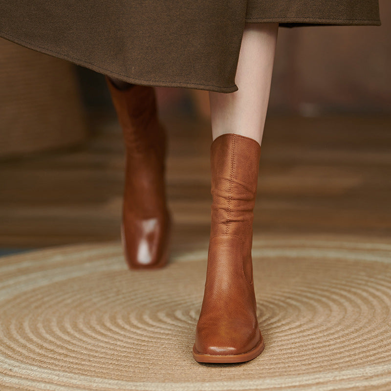 Vintage Chunky Heel Leather boots