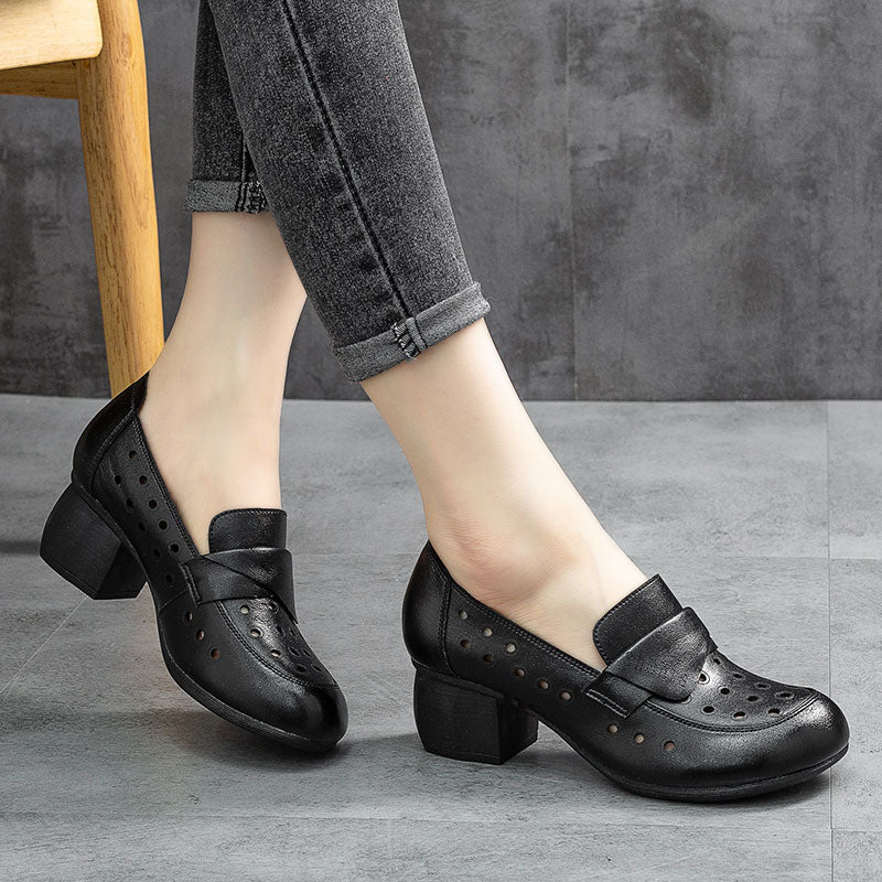 Low-heeled breathable leather sandals