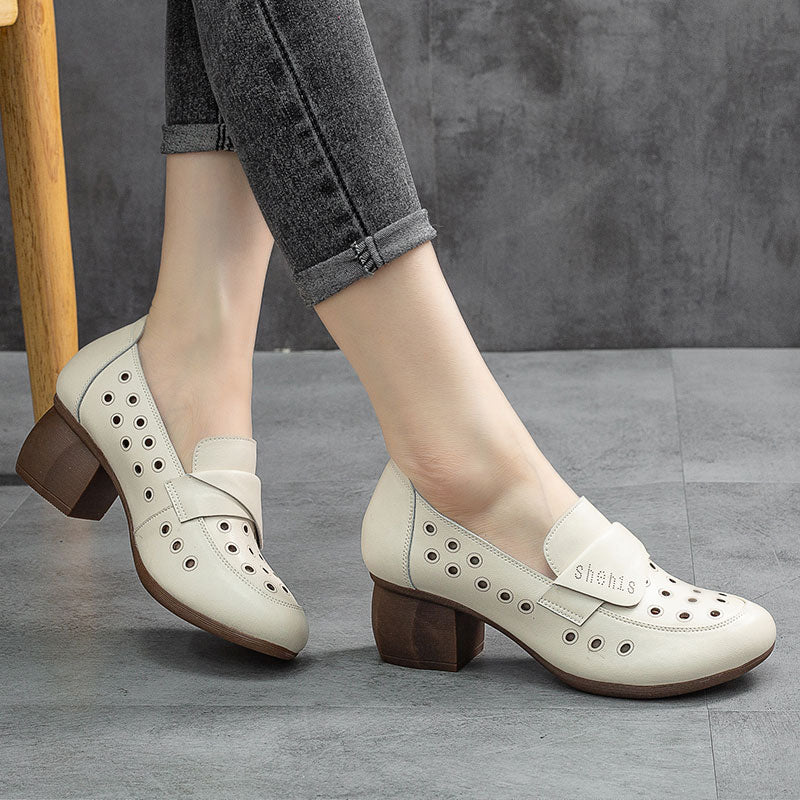 Low-heeled breathable leather sandals