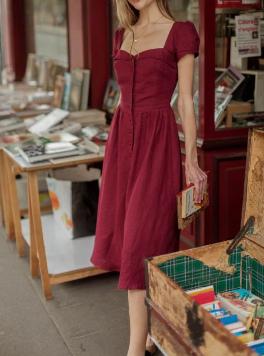 Square-Neck Short-Sleeve Dress