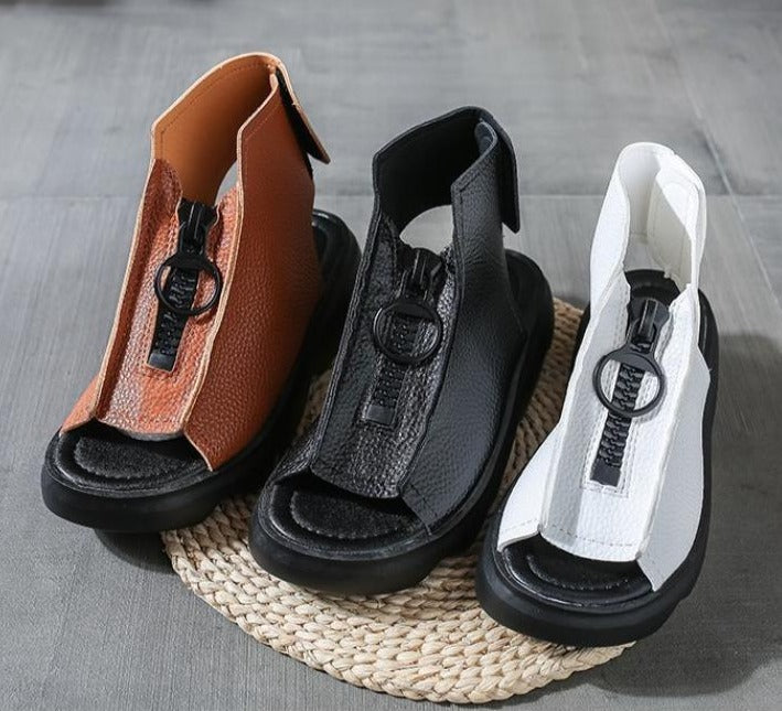 Retro zipper orthopedic sandals
