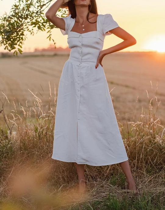 Square-Neck Short-Sleeve Dress