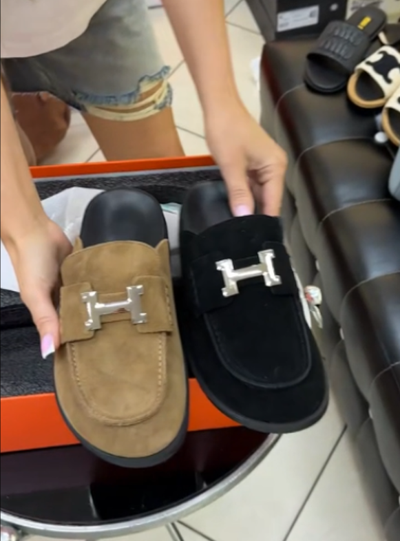 Metal buckle leisure leather semi-slippers