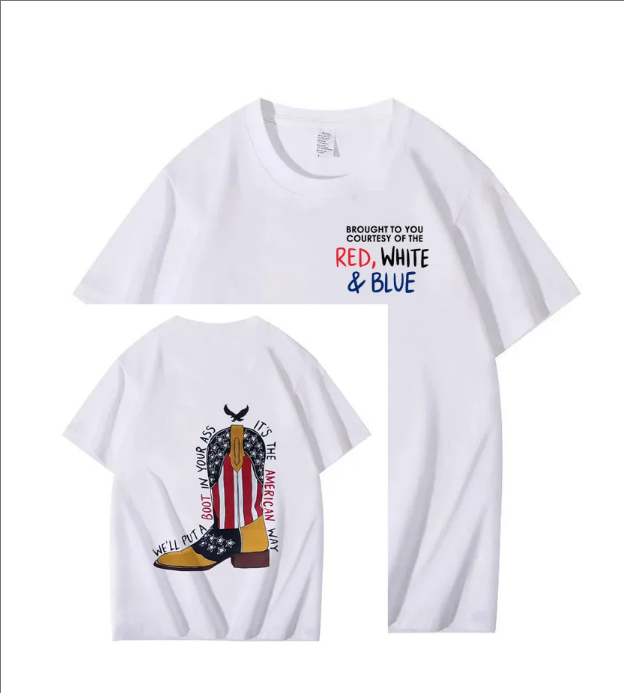 Short sleeves printed on American cowboy boots
