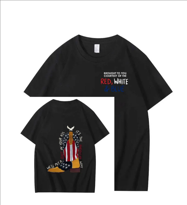 Short sleeves printed on American cowboy boots