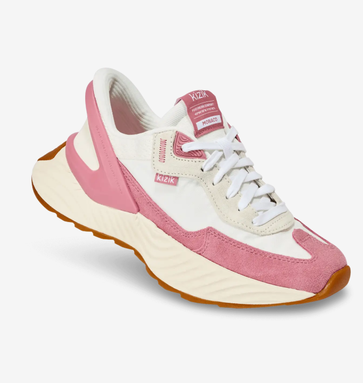 Women's pink and white stitching casual sports shoes