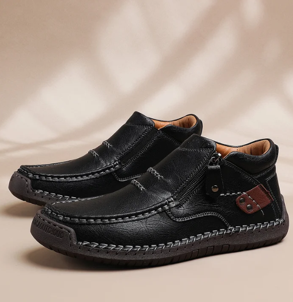 Waterproof leather shoes with wide head and arch support
