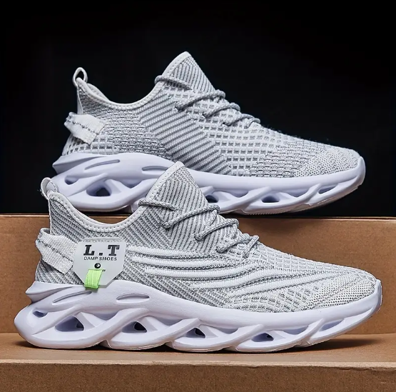 Khaki elastic sole mesh flying woven shoes