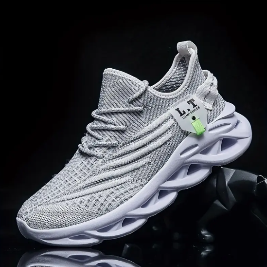 Khaki elastic sole mesh flying woven shoes