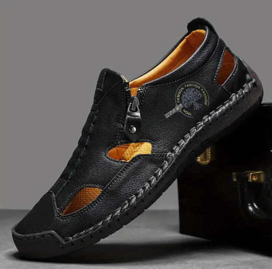 Men's British Retro Slip-On Black Zipper Closure Casual Shoes
