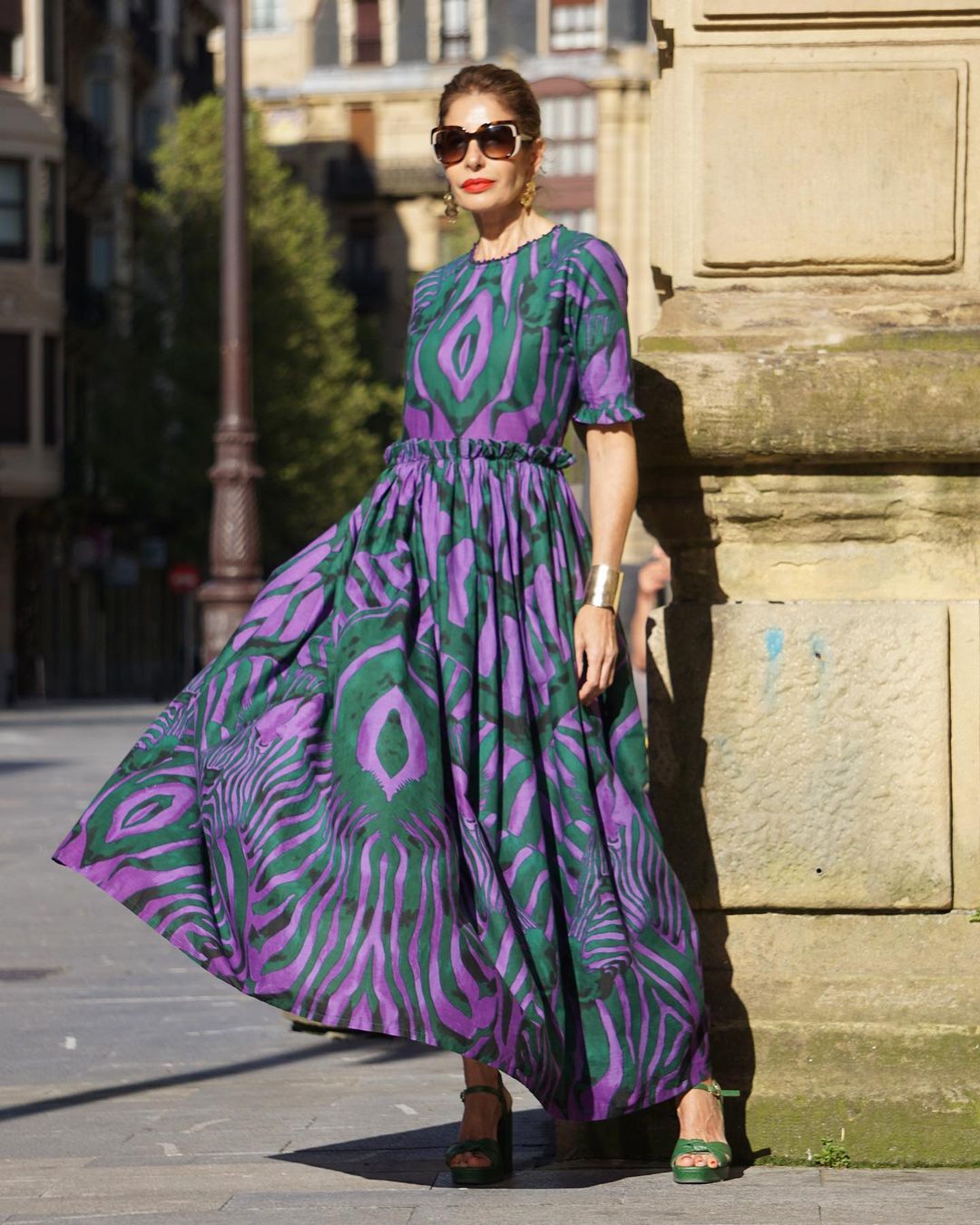 Purple&Green Floral Maxi Dress