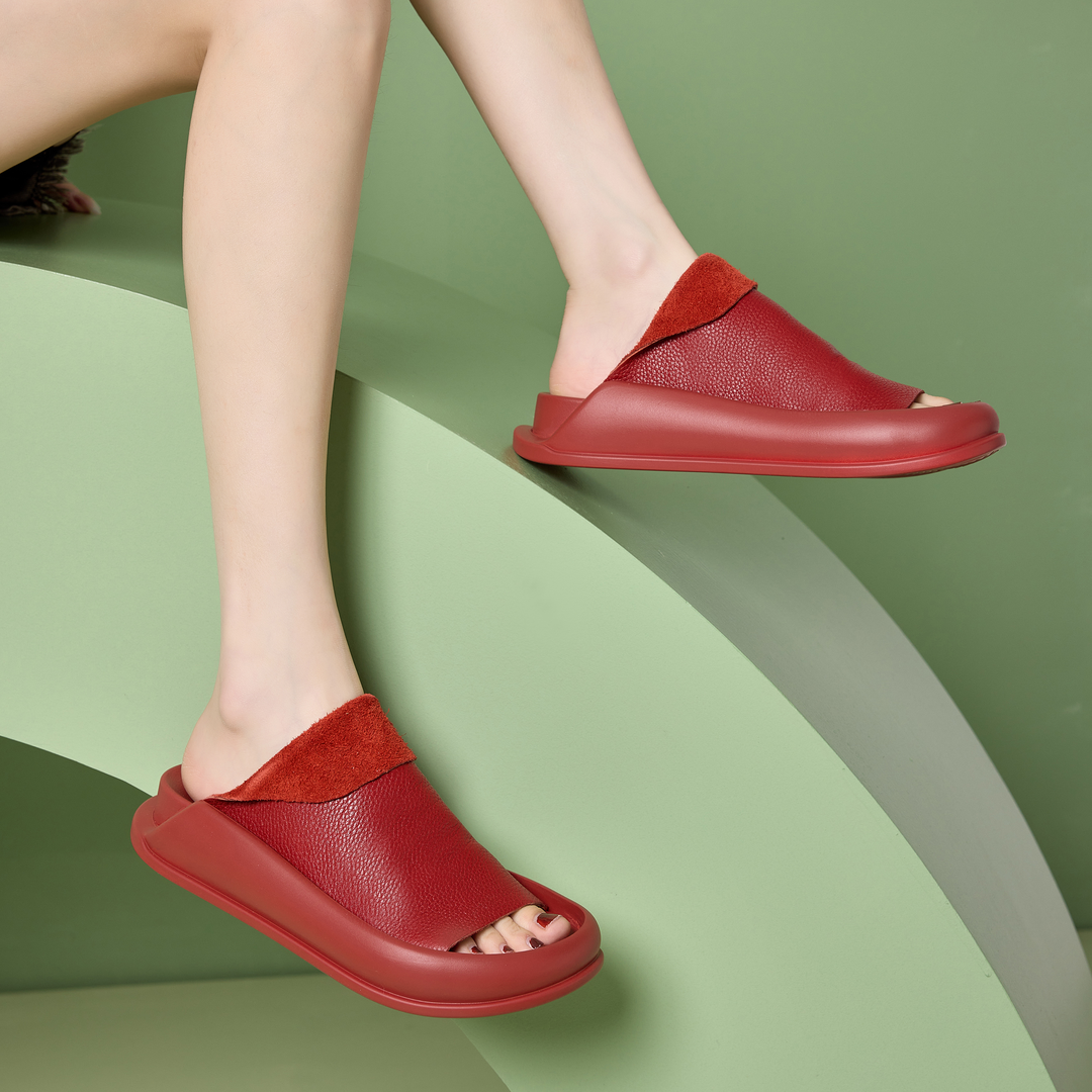 Italian leather platform orthopedic slippers