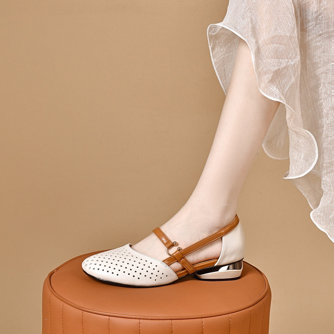 Elegant leather hollow sandals