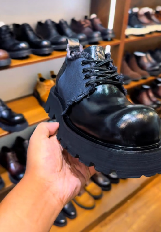 Men's denim stitching leather shoes